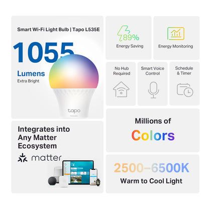 Tapo L535E-Smart WiFi Light Bulb, Multicolor